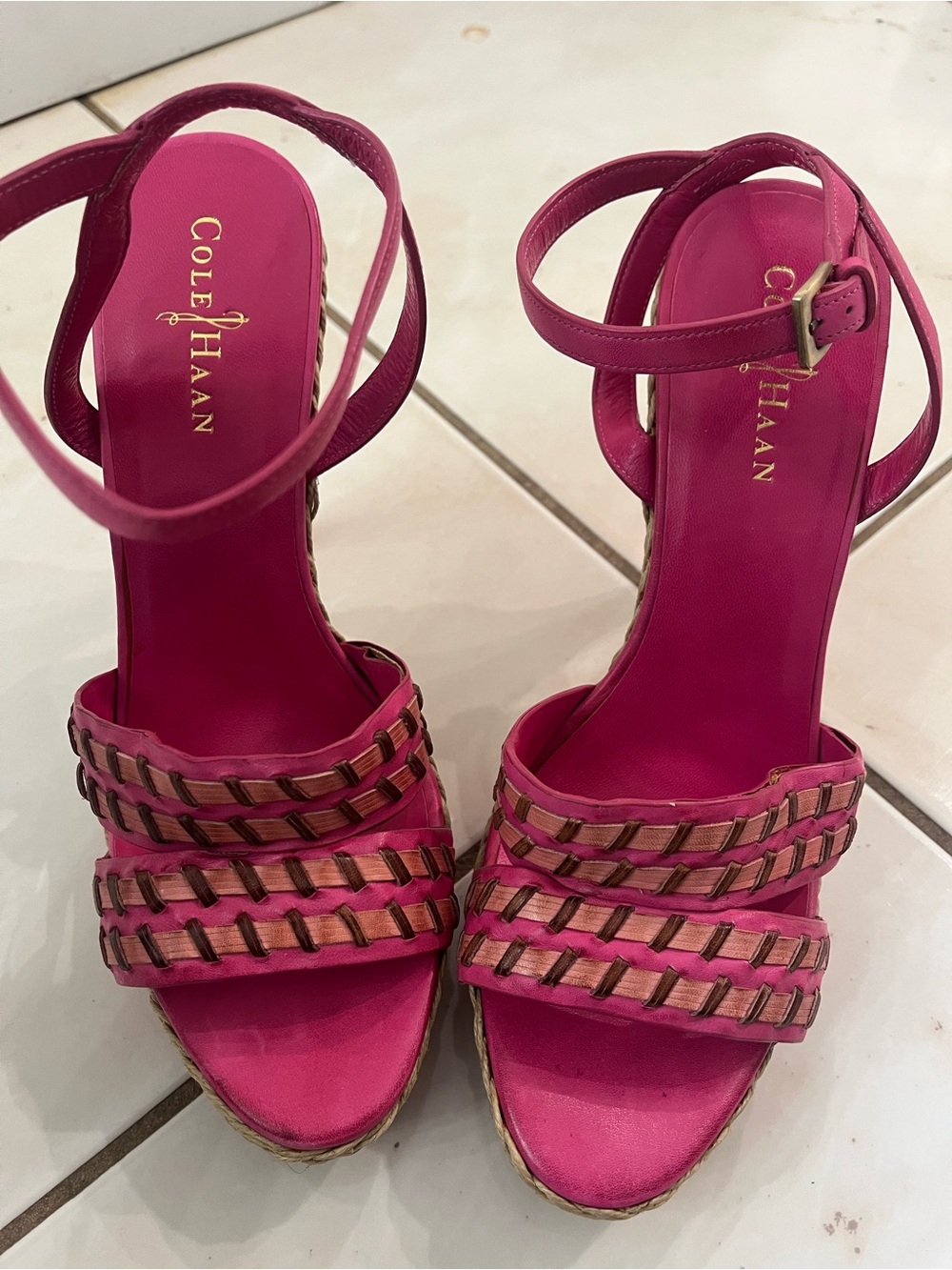 Cole Haan x Nike Air Pink Leather Espadrille Wedge Sandals Size 8.5 y2k